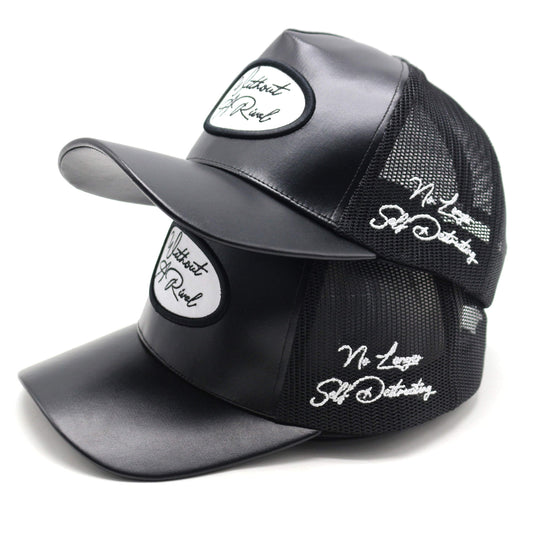 Black Leather WAR Trucker Hat